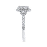 Round Diamond Emerald Shape Halo Engagement Ring in 14K White Gold