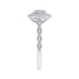 Euro Shank Round Diamond Emerald Shape Halo Engagement Ring in 14K White Gold