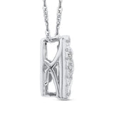 Diamond Princess Shape Halo Pendant with Chain 14K White Gold