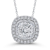 Round Diamond Cushion Shape Halo Pendant with Chain 14K White Gold