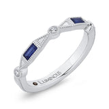 Round Diamond Wedding Band with Sapphire in 14K White Gold