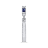 Round Diamond Wedding Band with Sapphire in 14K White Gold