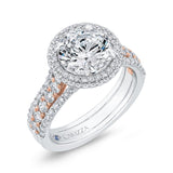 Round Diamond Double Halo Engagement Ring in 14K Two Tone Gold (Semi-Mount)