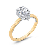 Pear Cut Diamond Halo Engagement Ring in 14K Two Tone Gold (Semi-Mount)
