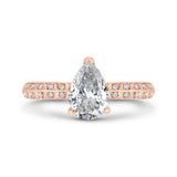 Pear Cut Diamond Double Row Engagement Ring with Round Shank in 14K Rose Gold (Semi-Mount)