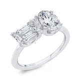 14K White Gold Two Stone Engagement Ring Center with Oval & Emerald Diamond