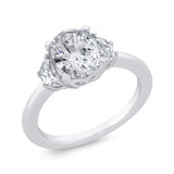 14K White Gold Three Stone Engagement Ring Center Oval with Half-moon sides Diamond