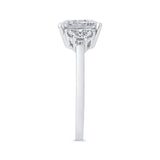14K White Gold Three Stone Engagement Ring Center Radiant with Half-moon sides Diamond