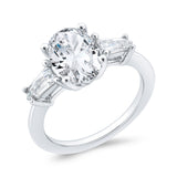 14K White Gold Three Stone Engagement Ring Center Oval with Bullet-cut sides Diamond