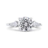 14K White Gold Three Stone Engagement Ring Center Oval with Kite-cut sides Diamond