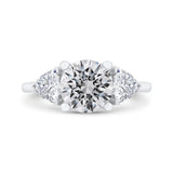 14K White Gold Three Stone Engagement Ring Center Round with Trillion sides Diamond