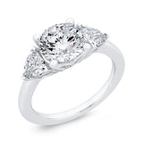 14K White Gold Three Stone Engagement Ring Center Round with Trillion sides Diamond