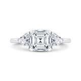 14K White Gold Three Stone Engagement Ring Center Asscher with Trillion sides Diamond