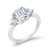 14K White Gold Three Stone Engagement Ring Center Asscher with Trillion sides Diamond
