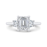 14K White Gold Three Stone Engagement Ring Center Emerald with Trapezoid sides Diamond