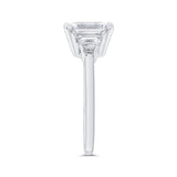 14K White Gold Three Stone Engagement Ring Center Emerald with Trapezoid sides Diamond