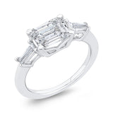 14K White Gold Three Stone Engagement Ring Center Emerald with Taper Baguette sides Diamond