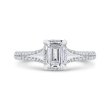 Emerald Diamond Engagement Ring In 14K White Gold with Split Shank (Semi-Mount)