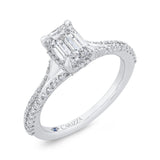 Emerald Diamond Engagement Ring In 14K White Gold with Split Shank (Semi-Mount)