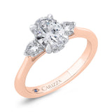 14K Two Tone Gold Three Stone Round Diamond Engagement Ring