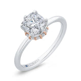 14K Two Tone Gold Cushion Cut Diamond Solitaire Engagement Ring (Semi-Mount)