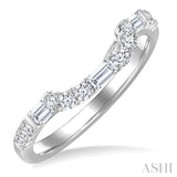 1/3 Ctw Curved Baguette and Round Cut Diamond Wedding Band in 14K White Gold
