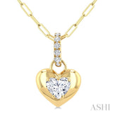 1/4 Ctw Dome Heart and Round Cut Diamond Fashion Pendant With Paperclip Chain in 14K Yellow Gold