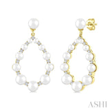 2 MM-4.5 MM Tear Drop Cultured Pearls and 1/4 Ctw Round Cut Diamond Fashion Earrings in 10K Yellow Gold
