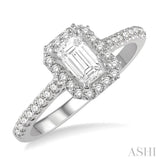 1/6 Ctw Octagon Shape Semi-Mount Round Cut Diamond Ring in 14K White Gold
