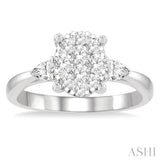 3/4 Ctw Oval Shape Lovebright Pear and Round Cut Diamond Engagement Ring in 14K White Gold