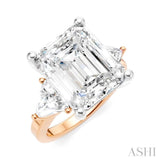 1 1/10 Ctw Emerald Shape Trillion and Round Cut Diamond Semi-Mount Engagement Ring in 14K Rose and White Gold