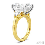 1 1/10 Ctw Emerald Shape Trillion and Round Cut Diamond Semi-Mount Engagement Ring in 14K Yellow and White Gold