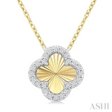 1/10 Ctw Fluted Clover Round Cut Diamond Petite Pendant in 10K Yellow and White Gold with Chain
