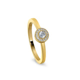 Gold Finish Sterling Silver Micropave Round Simulated Blue Topaz Ring with Simulated Diamonds Size 8