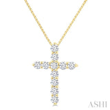 1/3 Ctw Round Cut Diamond Cross Pendant in 14K Yellow Gold with Chain