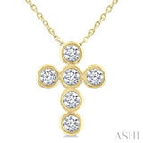 1/2 Ctw Round Cut Diamond 6-Stone Bezel Set Cross Pendant With Chain in 14K Yellow Gold