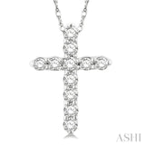 1/10 Ctw Round Cut Diamond Cross Pendant in 14K White Gold with Chain