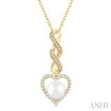 7 MM Round Shape Cultured Pearl and 1/4 Ctw Heart Frame Round Cut Diamond Fashion Pendant With Chain in 10K Yellow Gold