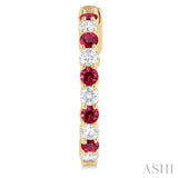 2.4 MM Round Cut Ruby and 5/8 Ctw Round Cut Diamond Precious Hoop Earrings in 14K Yellow Gold