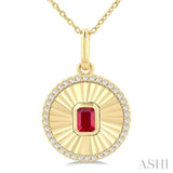 4X3 MM Octagon Shape Ruby and 1/8 Ctw Single Cut Diamond Precious Fluted Medallion Pendant in 10K Yellow Gold with Chain