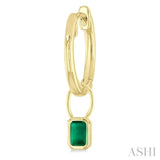 5x3 MM Bezel Set Emerald Precious Fashion Huggie Earrings in 14K Yellow Gold