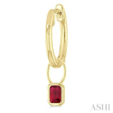 5x3 MM Bezel Set Emerald Cut Ruby Precious Fashion Huggie Earrings in 14K Yellow Gold