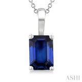 6X4 MM Octagon Shape Sapphire Precious Solitaire Pendant With Chain in 14K White Gold
