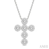 1/2 Ctw Lovebright Cross Round Cut Diamond Fashion Pendant With Chain in 14K White Gold