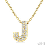 1/10 Ctw Initial 'J' Round Cut Diamond Fashion Pendant With Chain in 10K Yellow Gold