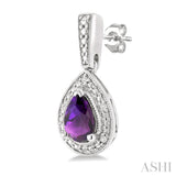 6X4 MM Pear Shape Amethyst and 1/50 Ctw Round Cut Diamond Semi-Precious Earrings in Sterling Silver