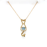 Blue Topaz & Diamond Cat Pendant in 14kt Yellow Gold