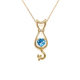 Blue Topaz & Diamond Cat Pendant in 14kt Yellow Gold