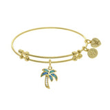 Brass with Yellow Created Opal Palm Tree Charm on  Yellow Bangle