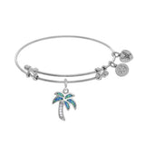 Brass with White Created Opal Palm Tree Charm on W hite Bangle